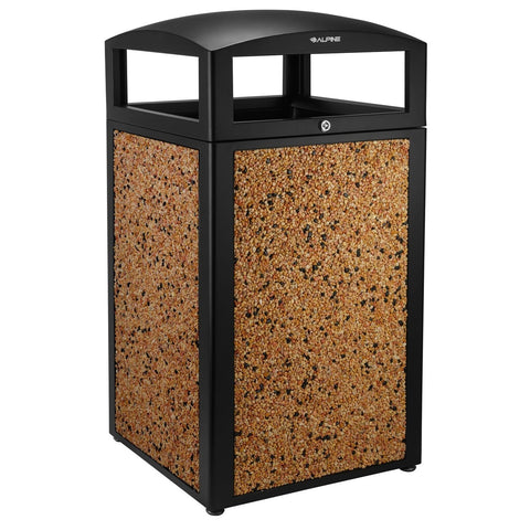Alpine Industries ALP471-40-STO 40 Gallon All-Weather Outdoor Trash Receptacle with Stone Panels