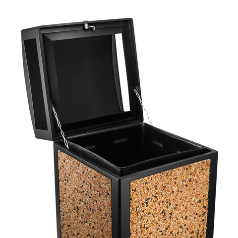 Alpine Industries ALP471-40-STO 40 Gallon All-Weather Outdoor Trash Receptacle with Stone Panels