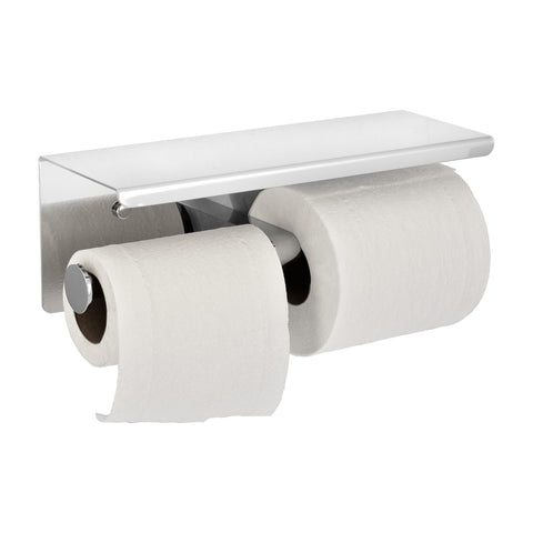 Alpine Industries ALP487-B Double Toilet Paper Holder with Shelf Storage Rack, Brushed Stainless Steel