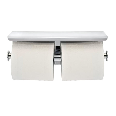 Alpine Industries ALP487-B Double Toilet Paper Holder with Shelf Storage Rack, Brushed Stainless Steel