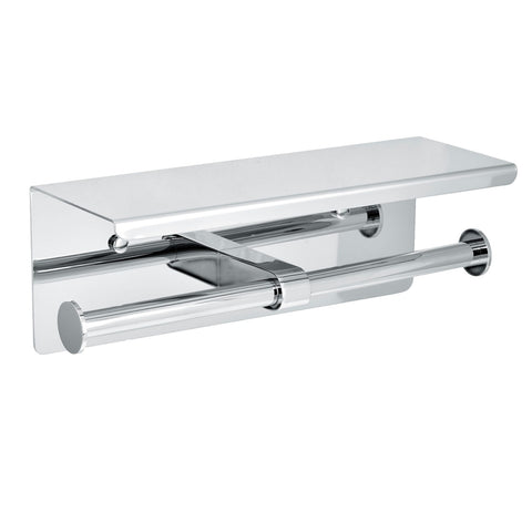Alpine Industries ALP487-B Double Toilet Paper Holder with Shelf Storage Rack, Brushed Stainless Steel