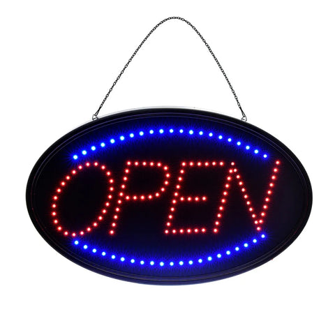 Alpine Industries ALP497-02 LED Open Sign, 23" x 14\" Flashing/Steady, Wall Mount with Hanging Chain