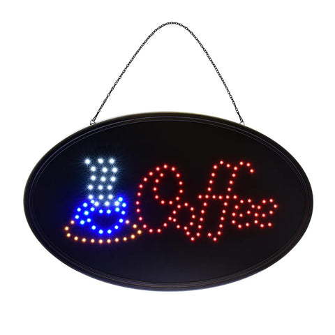 Alpine Industries ALP497-05 LED Coffee Sign, 23"W x 14"H, Oval Black Frame
