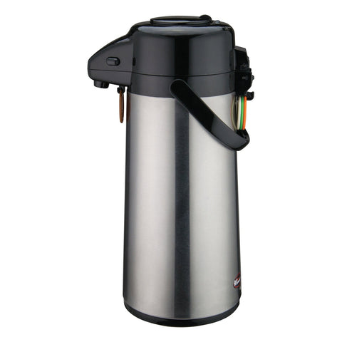 Winco AP-522 Glass Lined Push Button Airpot, 2.2 Liter, Stainless Steel