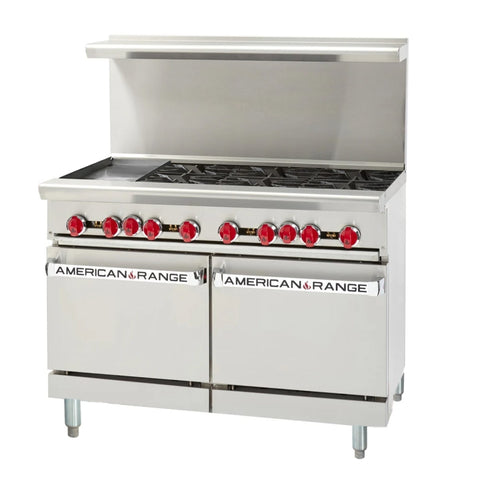 American Range AR-12G-6B NG 48 in 6-Burner Gas Range with 12 in Griddle and (2) Space Saver Ovens (Natural Gas)