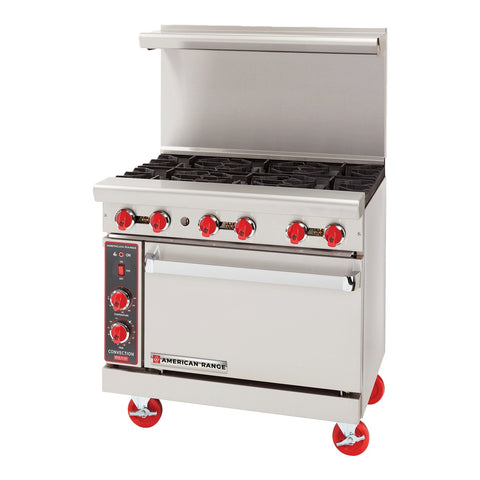 American Range AR-36G-4B 60" Heavy Duty Gas Restaurant Range with 4 Open Burners, 36" Griddle, and Dual Standard Ovens