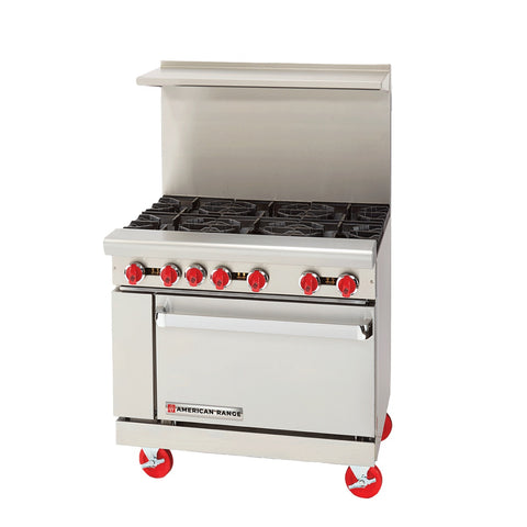 American Range AR-36G-4B 60" Heavy Duty Gas Restaurant Range with 4 Open Burners, 36" Griddle, and Dual Standard Ovens