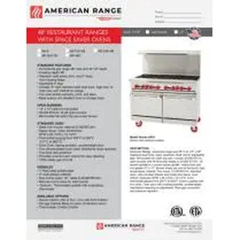 American Range AR-48G 48 Inch Space Saver Gas Range with 48 Inch Griddle and (2) Ovens