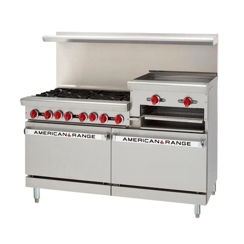 American Range AR-6B-24RG NG 60 in 6-Burner Gas Range with 24 in Raised Griddle and Broiler, Double Ovens (Natural Gas)