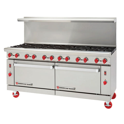 American Range ARGF-12 72 in 12-Burner Green Flame Commercial Gas Range with 2 Ovens