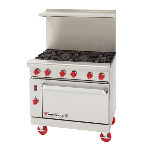 American Range ARGF-6 36-Inch Green Flame 6-Burner Gas Restaurant Range with Standard Oven