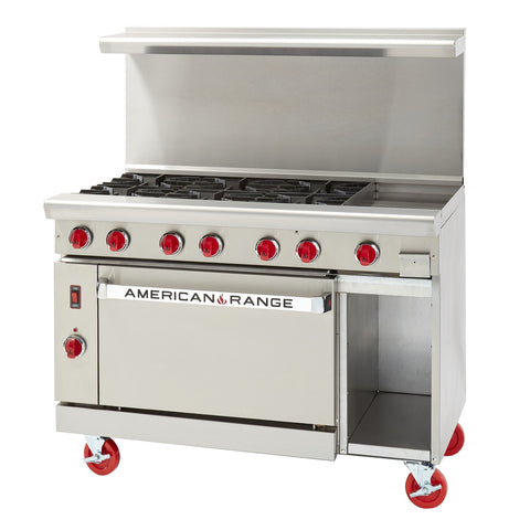 American Range ARGF-8 Green Flame 48 inch 8-Burner Gas Restaurant Range with (2) Space Saver Ovens