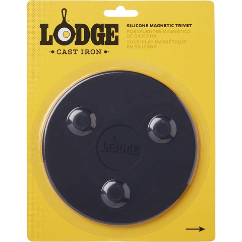 Lodge ASMMT Silicone Magnetic Trivet - 5 3/4" Round Black Cast Iron Trivet