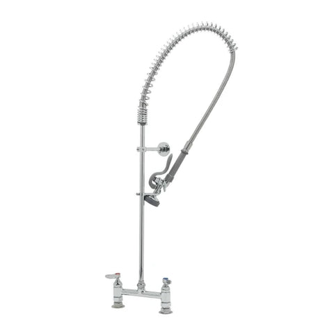 T&S Brass B-0123-B EasyInstall Pre-Rinse Faucet, Spring Action, Deck Mount, 8" Centers with Wall Bracket