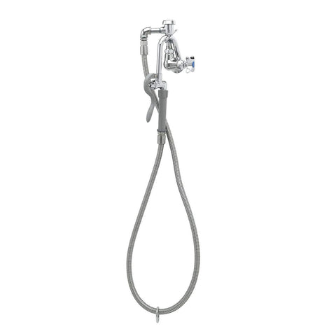 T&S Brass B-0605 Wall Mount Pot Filler Faucet with 68-in. Stainless Steel Hose and Hook Nozzle