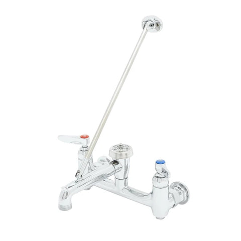 T&S Brass B-0665-BSTP Service Sink Faucet, Wall Mount, 8" Centers, Built-In Stops and Vacuum Breaker, Polished Chrome
