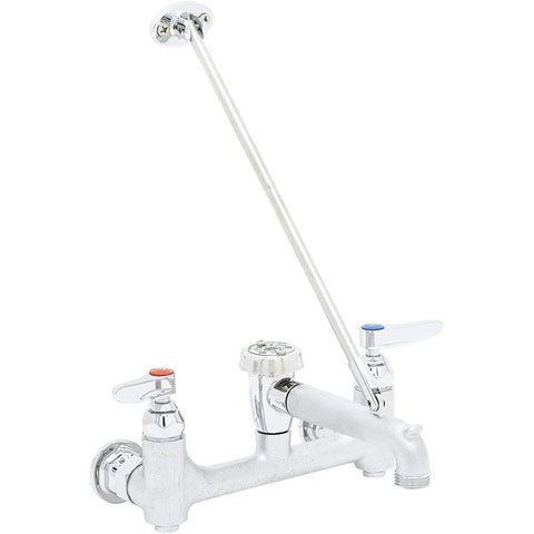 T&S Brass B-0665-BSTR 8" Wall Mount Service Sink Faucet with Vacuum Breaker and Pail Hook