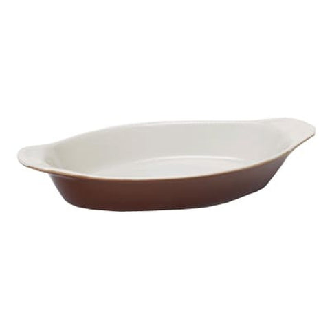 Tuxton China B1N-120 12 oz. Oval Welsh Rarebit Dish, Caramel/Eggshell