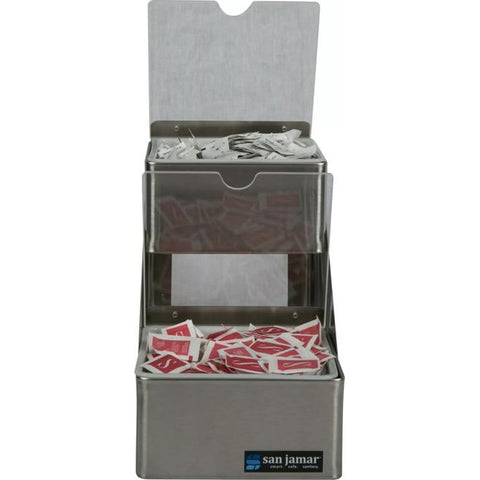 San Jamar B4702INL 2-Compartment Two-Tier Stainless Steel Condiment Center with Notched Lids