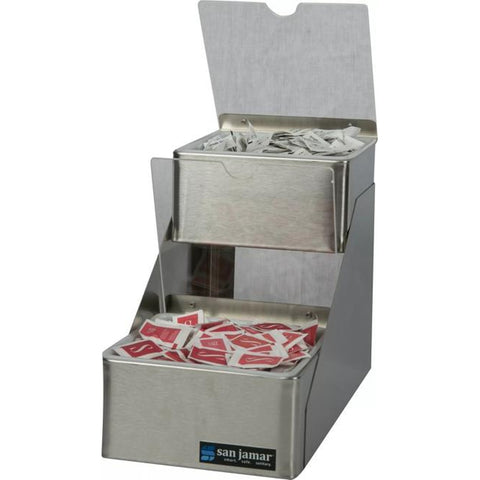 San Jamar B4702INL 2-Compartment Two-Tier Stainless Steel Condiment Center with Notched Lids