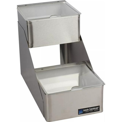 San Jamar B4702INL 2-Compartment Two-Tier Stainless Steel Condiment Center with Notched Lids