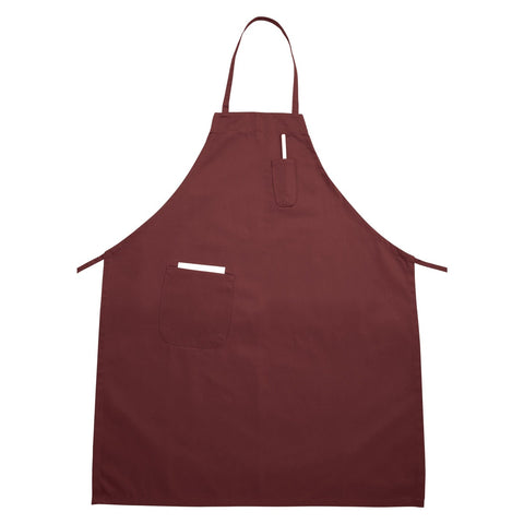 Winco BA-PBG Full-Length Poly-Cotton Bib Apron with Pockets, Burgundy