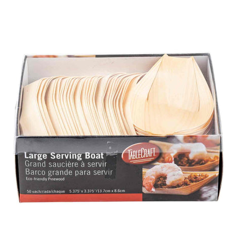 Tablecraft BAMDB65 Large Disposable Pinewood Serving Boat, Pack of 50