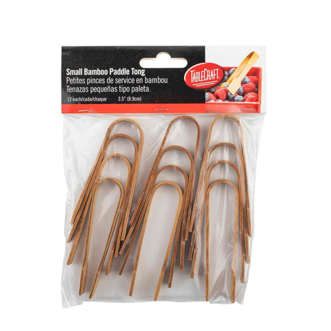 TableCraft Products BAMDT35 3.5" Bamboo Paddle Tongs - 12 Per Pack