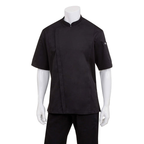 Chef Works BCSZ009BLK3XL Springfield Short Sleeve Single-Breasted Chef Coat - Black, 3XL