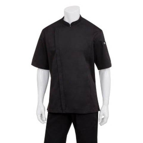 Chef Works BCSZ009BLKXS Springfield Men's Black Short-Sleeve Chef Coat - XS