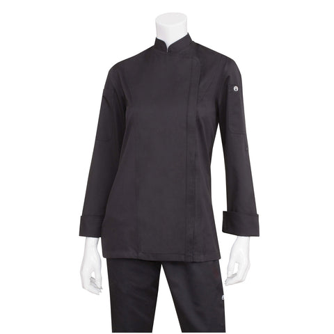 Chef Works BCWLZ005BLKXL Women's Hartford Single-Breasted Chef Coat, Black XL