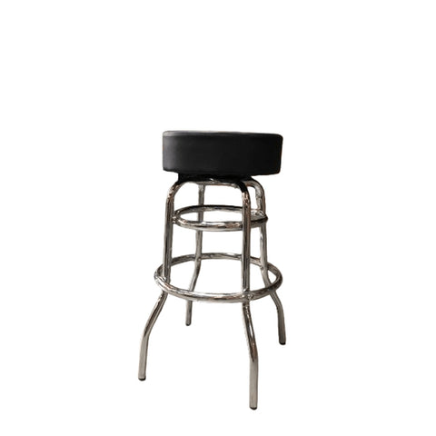Enhanced Furniture BD301 Barstool - Double Ring Chrome Finish Swivel Seat with Black Vinyl Button Seat