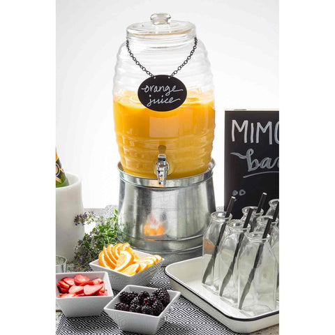 TableCraft BDG1000 Beehive Collection 2.5 Gallon Glass Beverage Dispenser with Chalkboard Sign
