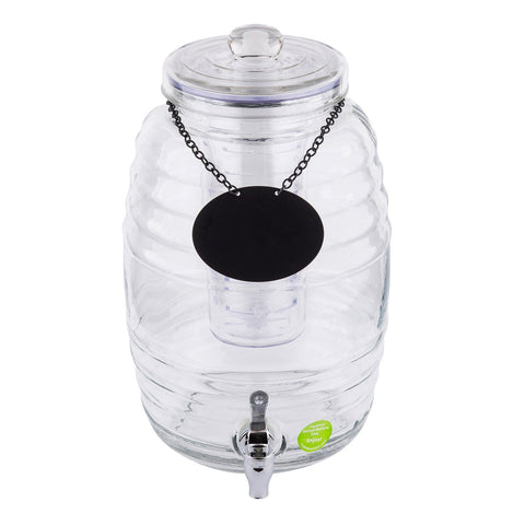 TableCraft BDG1000 Beehive Collection 2.5 Gallon Glass Beverage Dispenser with Chalkboard Sign