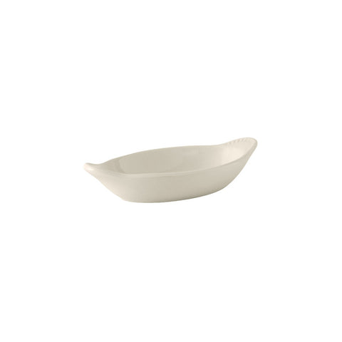 Tuxton China BEN-045 DuraTux 4-1/2 oz. American White/Eggshell Oval Welsh Rarebit