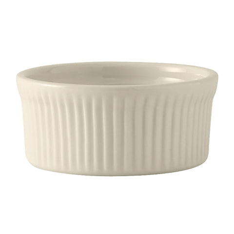 Tuxton China BEX-1002 10 oz Round Fluted Souffle Dish / Ramekin - American White/Eggshell