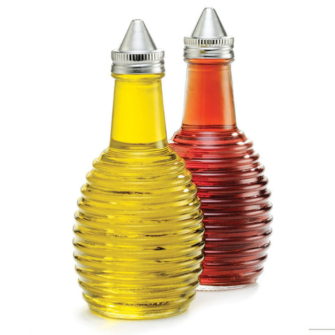 Tablecraft BH3 6 oz. Beehive Glass Oil and Vinegar Cruet with Stainless Steel Top