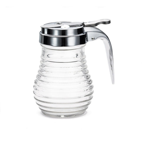 Tablecraft BH7 Beehive Collection 6 oz Glass Syrup Dispenser with Chrome-Plated ABS Top
