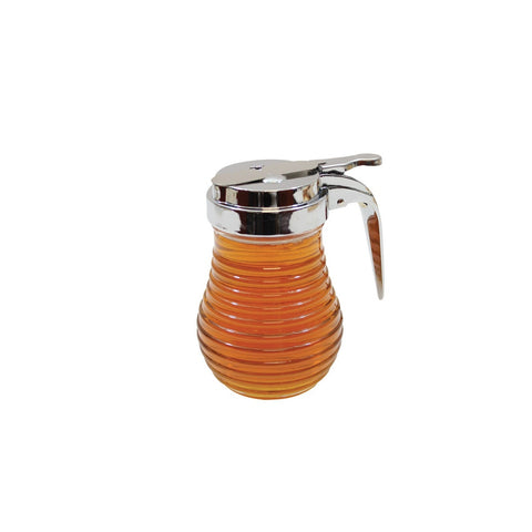Tablecraft BH7 Beehive Collection 6 oz Glass Syrup Dispenser with Chrome-Plated ABS Top