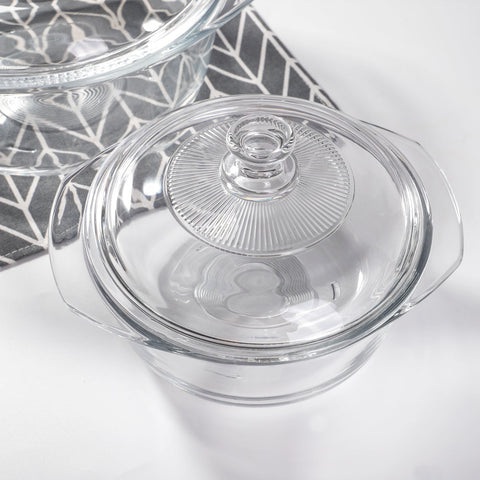 Enhanced Glassware BJW202-3 Tempered Glass Pot Bowl with Lid, 930ML
