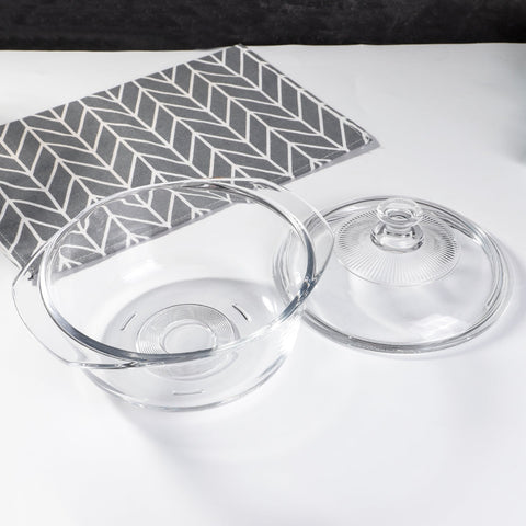 Enhanced Glassware BJW202-3 Tempered Glass Pot Bowl with Lid, 930ML