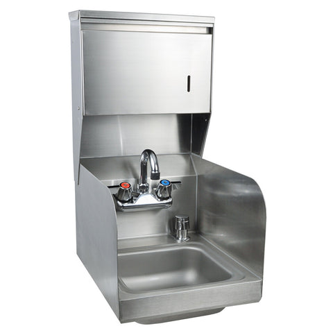 BK Resources BKHS-W-SS-SS-TD-P-G Space Saver Wall-Mounted Hand Sink with Side Splashes, Faucet & Towel Dispenser