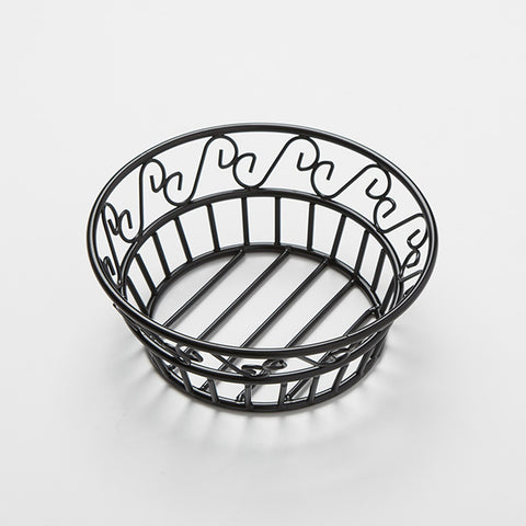 American Metalcraft BLSB80 Black Wrought Iron Round Scroll Bread Basket, 8" x 3"