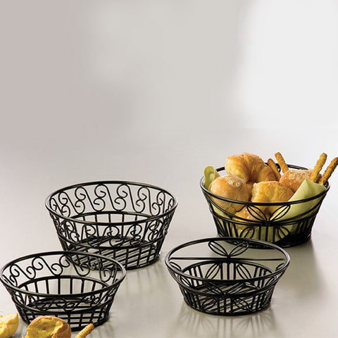 American Metalcraft BLSB80 Black Wrought Iron Round Scroll Bread Basket, 8" x 3"