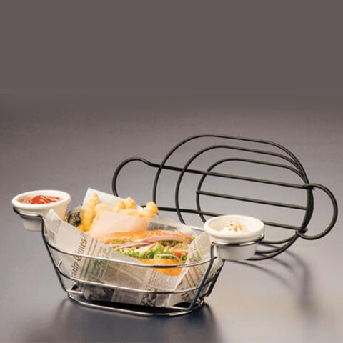 American Metalcraft BSKB96 Black Oblong Wire Basket with Ramekin Holders