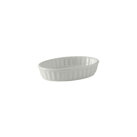 Tuxton China BWK-0502 5 oz. White Oval Fluted Creme Brulee Dish