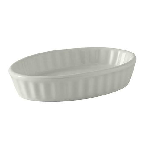 Tuxton China BWK-0602 6 oz White Oval Fluted China Souffle / Creme Brulee Dish
