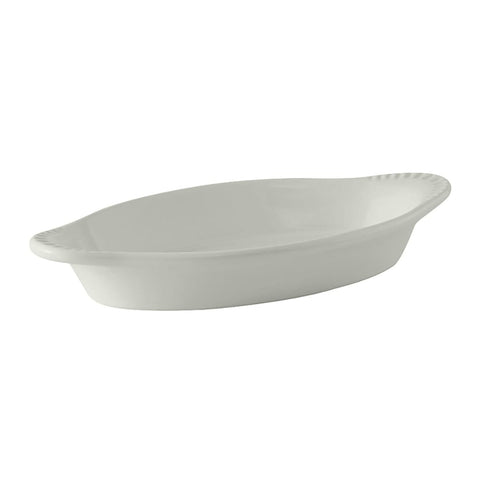 Tuxton China BWN-120 12 oz. Oval White Ceramic Welsh Rarebit Dish