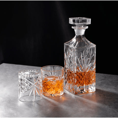 Enhanced Glassware C-05084FG/BHA Enhanced 30 oz. Glass Decanter Set with 6 Rocks Glasses