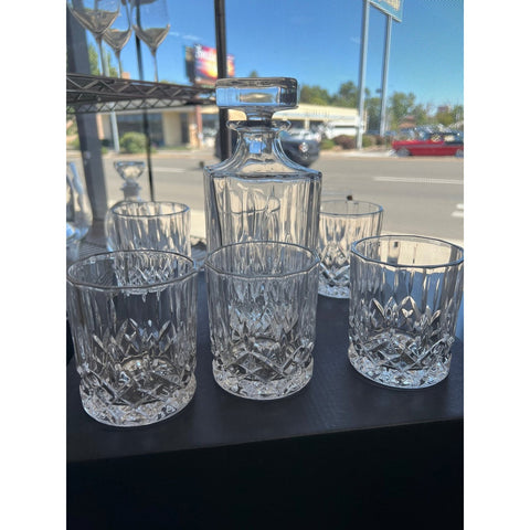 Enhanced Glassware C-05084FG/BHA Enhanced 30 oz. Glass Decanter Set with 6 Rocks Glasses
